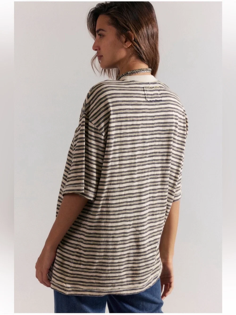 Free People NWOT All Love Striped Pocket Tee Size Small in Tea Combo